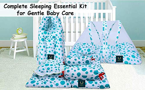 FARETO مجموعة فاريتو بيبيز 34 في 1 من مستلزمات اليومية في حزمة واحدة متعددة الألوان مجموعة 34 قطعة باللون الأزرق المنقط - Image 2