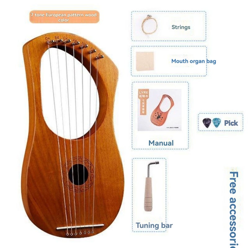 Lyre Harps 7 String Terminalia Wood Compact Size - High-quality Steel Wire Strings With Melodious Sound Small Harps for Travel Parties Beginners Music Lovers Gift Giving - Image 2