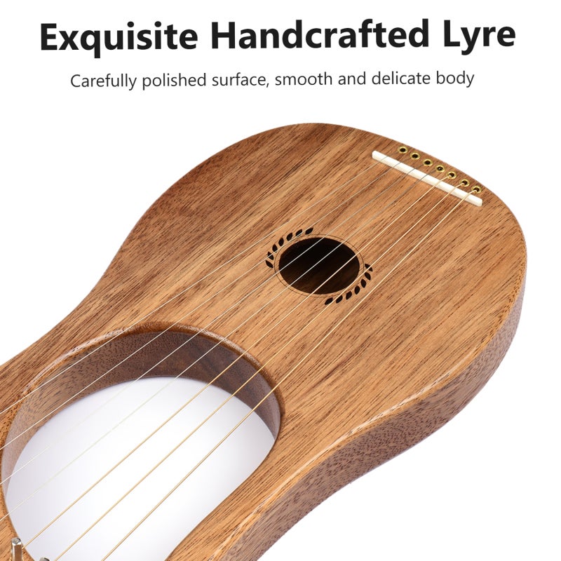 Lyre Harps 7 String Terminalia Wood Compact Size - High-quality Steel Wire Strings With Melodious Sound Small Harps for Travel Parties Beginners Music Lovers Gift Giving - Image 5