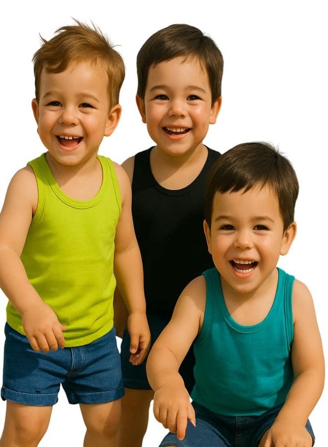 Cortica® Colorful Printed Dark Vest Cotton Inner wear for Baby Boys,Baby Girls,Boy's,Girl's,Kids & Infant Sleeveless Undershirts baniyaan Sando ganji Tank-Tops Soft Comfortable Multicolor Pack of 3 - Image 1