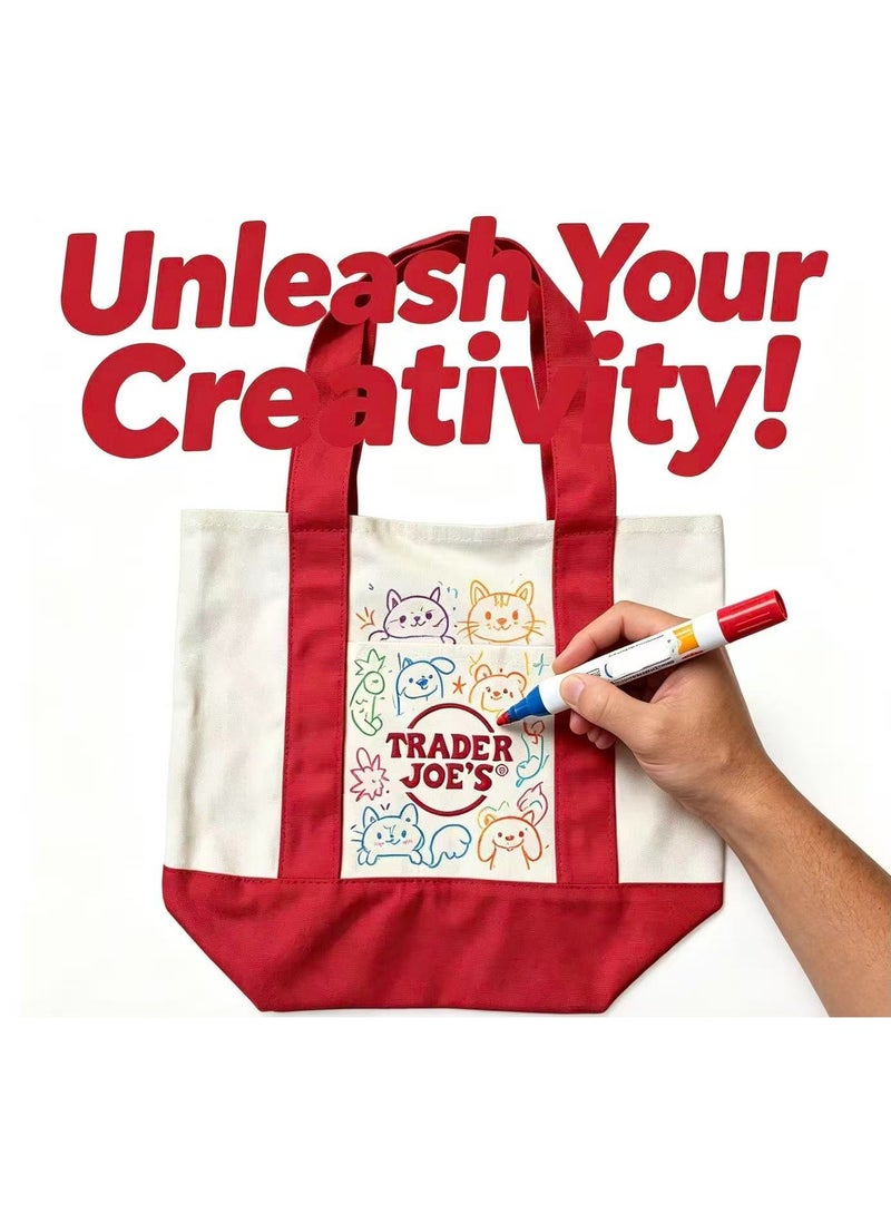 Trader Joe's Medium Canvas Reusable Grocery Shoulder Tote Bag with Blank Surface for Personal DIY Painting Sticker Decorations- Red - Image 2