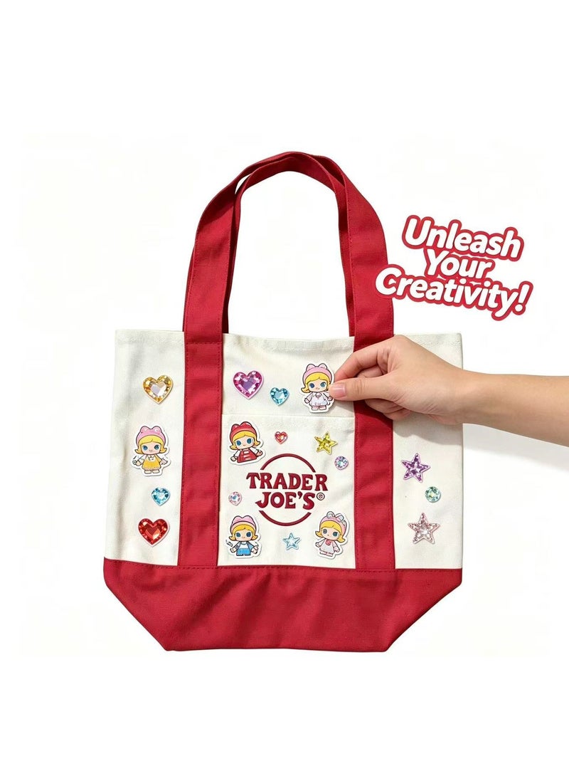 Trader Joe's Medium Canvas Reusable Grocery Shoulder Tote Bag with Blank Surface for Personal DIY Painting Sticker Decorations- Red - Image 3