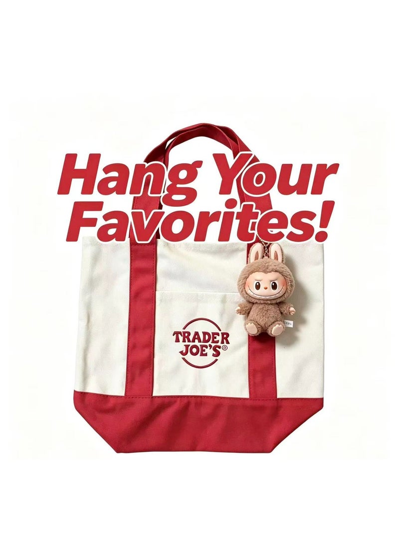 Trader Joe's Medium Canvas Reusable Grocery Shoulder Tote Bag with Blank Surface for Personal DIY Painting Sticker Decorations- Red - Image 4