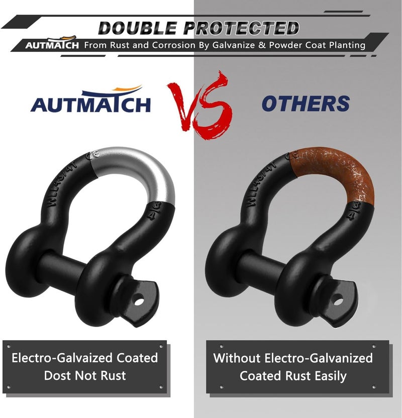 AUTMATCH D Ring Shackle 3/4" Shackles (2 Pack) 41,887Ibs Break Strength with 7/8" Screw Pin and Shackle Isolator Washers Kit for Tow Strap Winch Off Road Vehicle Recovery, Matte Black - Image 5