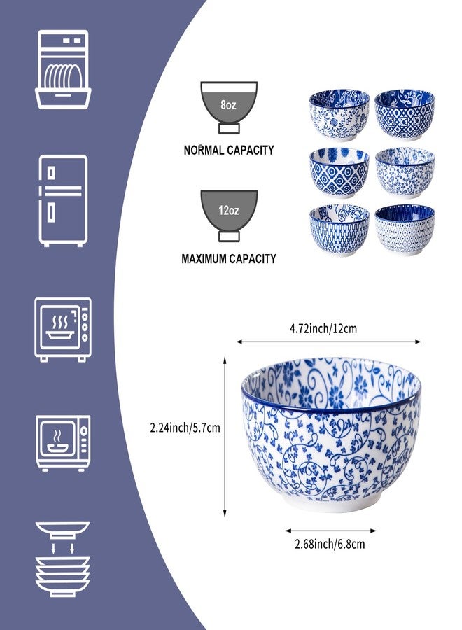 Cerkik Ceramic Dessert Bowls Set - 11 Oz Small Ice Cream Bowl for kitchen - 4.7 Inch Porcelain Cereal Bowl for Fruits, Salad, Side Dishes, Ramen - Microwave Dishwasher Safe - Set of 6 - Vintage Blue - Image 4