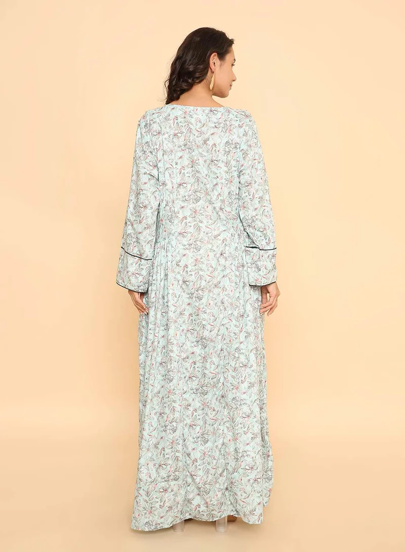 HANA & SARA Elegant pale blue printed arabic jalabiya dress for womens