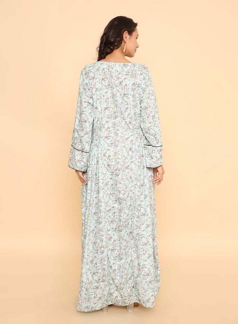 HANA & SARA Elegant pale blue printed arabic jalabiya dress for womens - Image 2