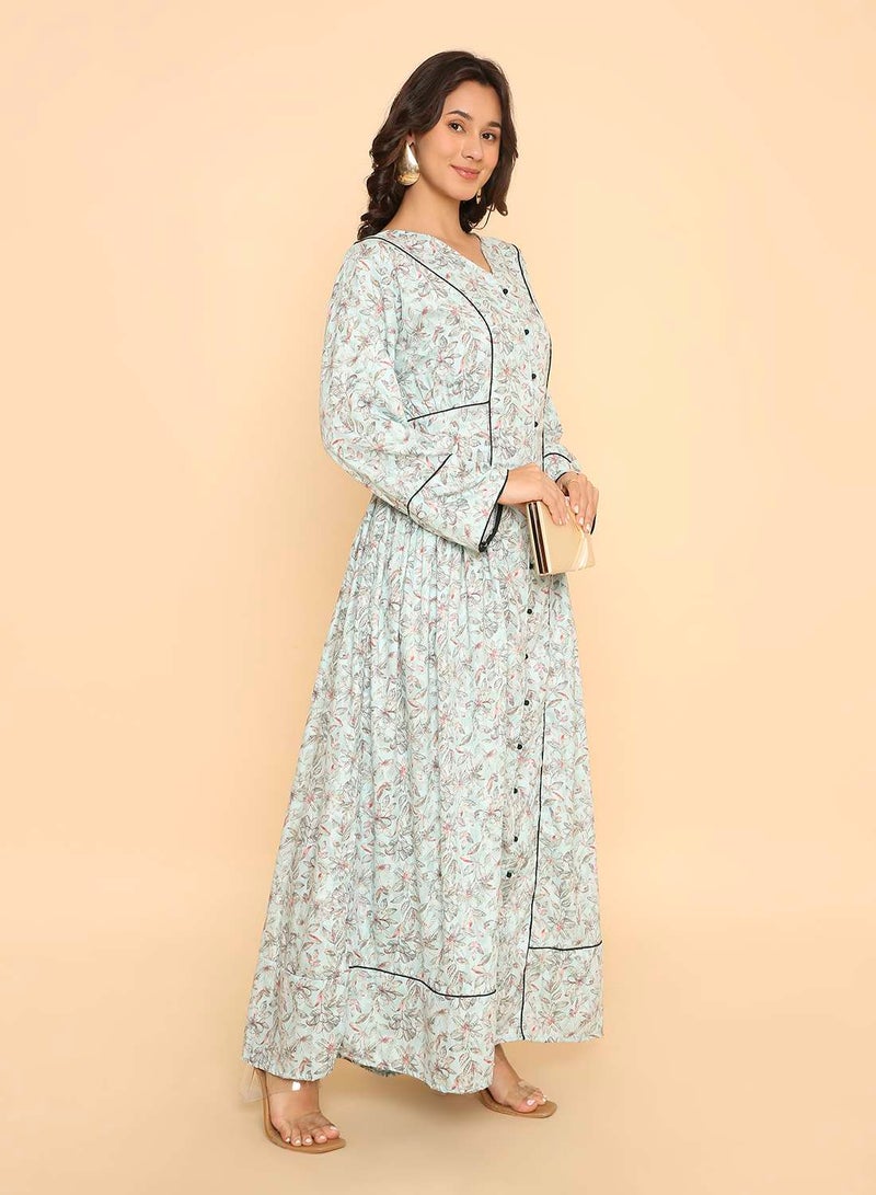HANA & SARA Elegant pale blue printed arabic jalabiya dress for womens - Image 4