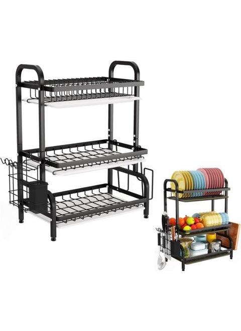 Dish Rack Drying Stand With Utensil Holder  Stand For Kitchen 3 Tier Large Capacity Dish Drying Rack With Utensil Holder Cutting Board & Dish Drainer Plate Holder
