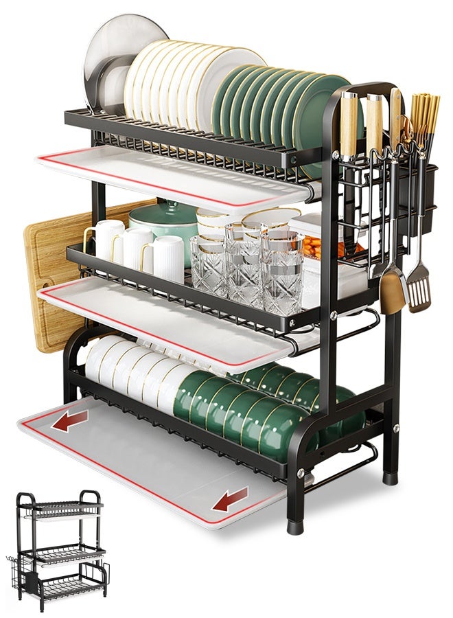 Eoptify 3-Tier Stainless Steel Dish Drying Rack for Kitchen Counter – Space-Saving Dish Rack with Drain Tray, Utensil Holder & Cutting Board Stand – Rust-Resistant Countertop Organizer for Home & Apartment (Best for Small Kitchens) – Kitchen Storage Rack - Image 1