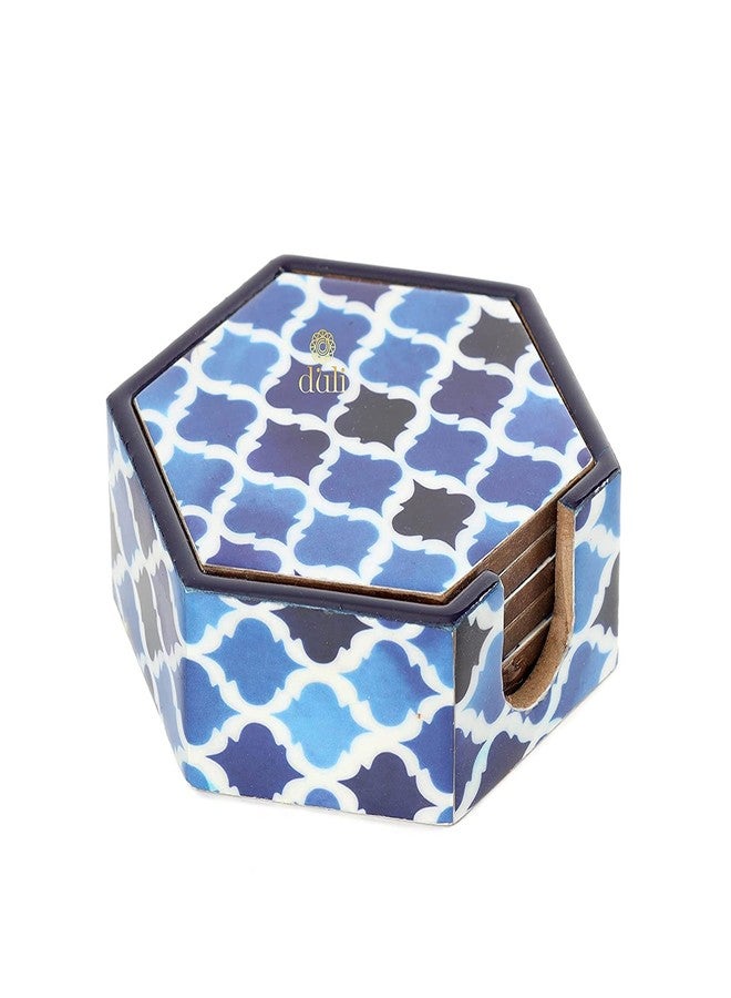 DULI Set of 6 MDF Wood Enamel Coated Coaster Set |Coasters with Stand | Tea Coaster Set for Serving Chai Coaster Printed Coasters Resin Coaster (10 * 10 cm) (EnamelCoaster-6SidedBluePaan) - Image 3
