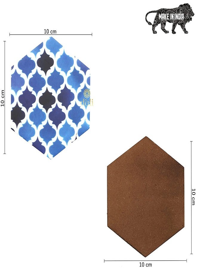 DULI Set of 6 MDF Wood Enamel Coated Coaster Set |Coasters with Stand | Tea Coaster Set for Serving Chai Coaster Printed Coasters Resin Coaster (10 * 10 cm) (EnamelCoaster-6SidedBluePaan) - Image 4