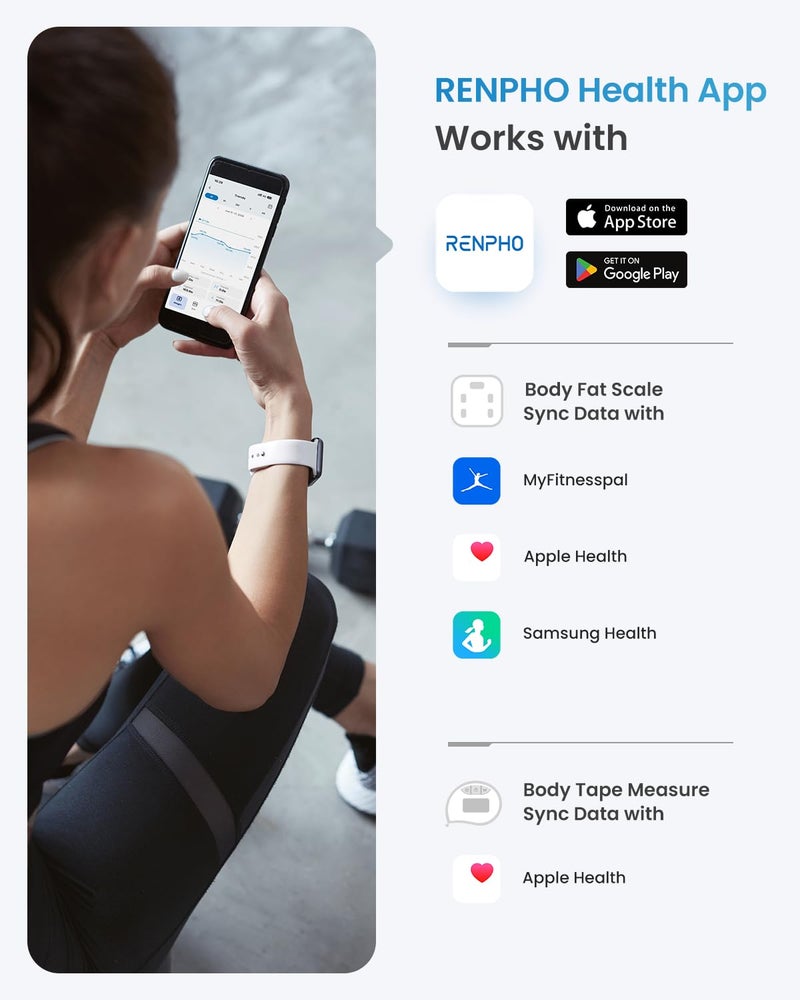 RENPHO Smart Scale and Tape Measure for Body, Digital Bluetooth Scale for Body Weight with Body Tape Measure for Body Measuring, Weight Loss, Muscle Gain, 400 lbs, Inches/m - Image 5