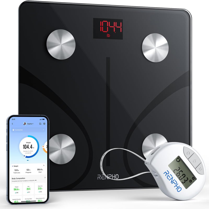 RENPHO Smart Scale and Tape Measure for Body, Digital Bluetooth Scale for Body Weight with Body Tape Measure for Body Measuring, Weight Loss, Muscle Gain, 400 lbs, Inches/m - Image 1