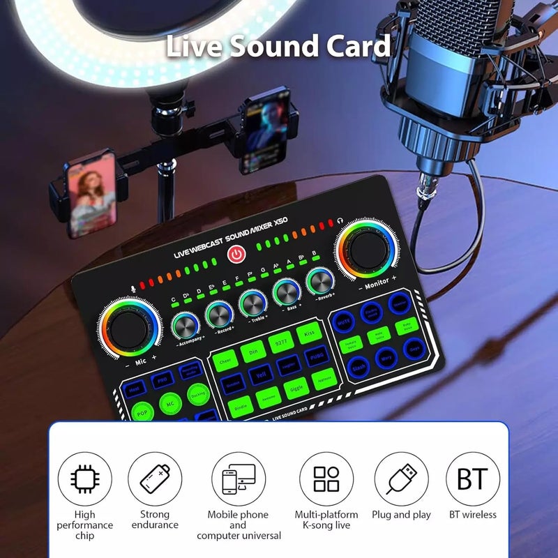 X50 Live Sound Card Audio Mixer – Bluetooth USB Audio Interface with Voice Effects, Reverb & Dual Live Streaming Support for Podcast, Gaming, Karaoke & Live Broadcast - Image 4