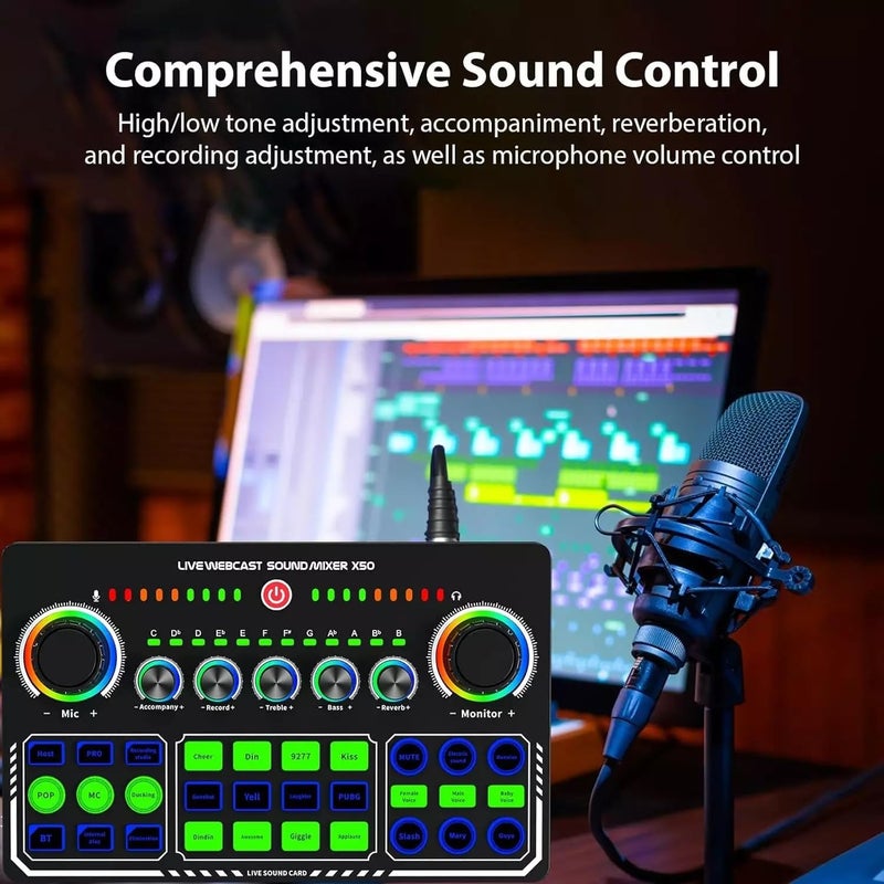 X50 Live Sound Card Audio Mixer – Bluetooth USB Audio Interface with Voice Effects, Reverb & Dual Live Streaming Support for Podcast, Gaming, Karaoke & Live Broadcast - Image 3