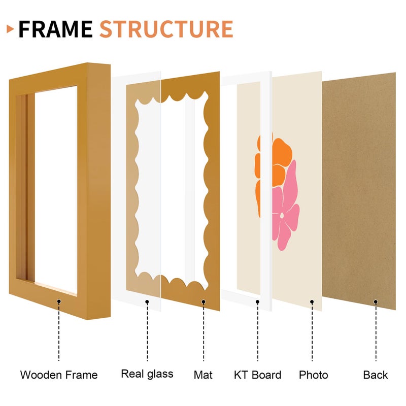 THKRLOF 5x7 Picture Frame with Real Glass, Wooden cute 5 x 7 Photo Frame with Wavy Mat for Tabletop and Wall Hanging, Yellow, 1 Pack - Image 5