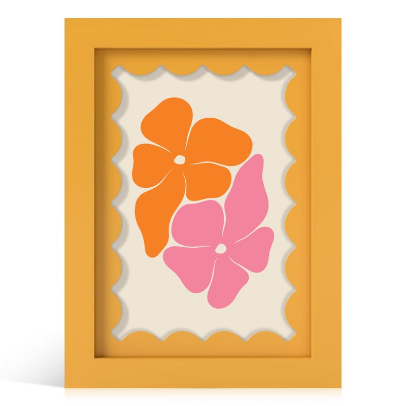THKRLOF 5x7 Picture Frame with Real Glass, Wooden cute 5 x 7 Photo Frame with Wavy Mat for Tabletop and Wall Hanging, Yellow, 1 Pack - Image 1