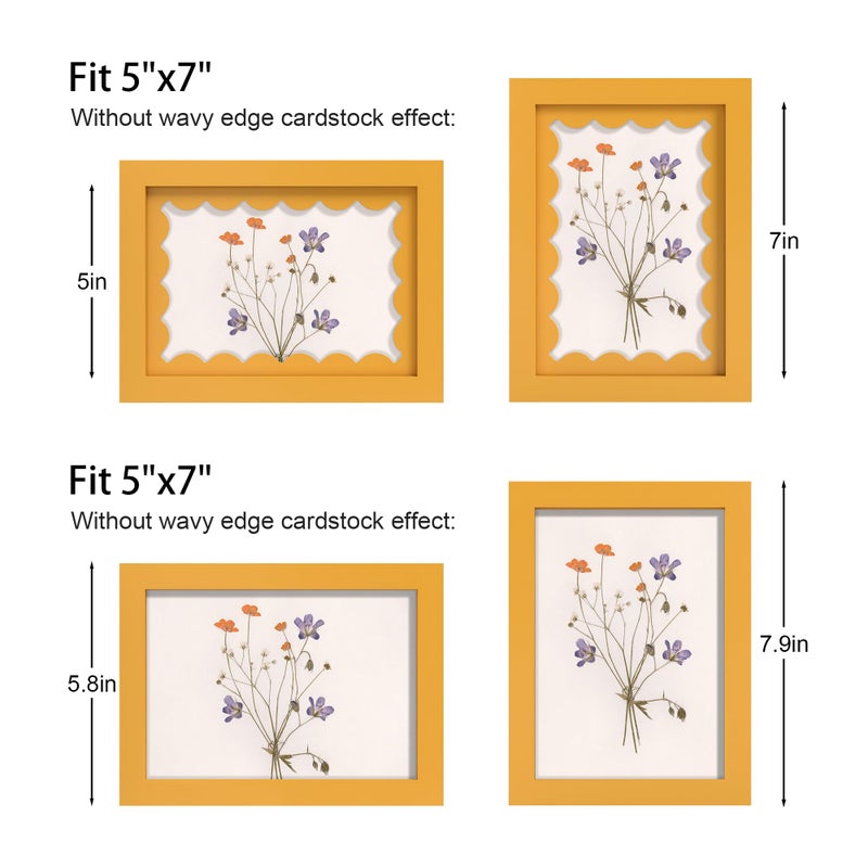 THKRLOF 5x7 Picture Frame with Real Glass, Wooden cute 5 x 7 Photo Frame with Wavy Mat for Tabletop and Wall Hanging, Yellow, 1 Pack - Image 3