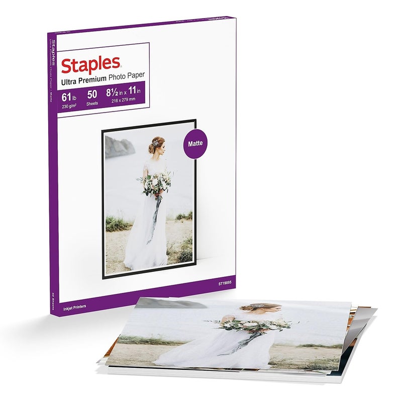 Staples Photo Supreme Paper, 8 1/2" x 11", Double Sided Matte, 50/Pack - Image 1