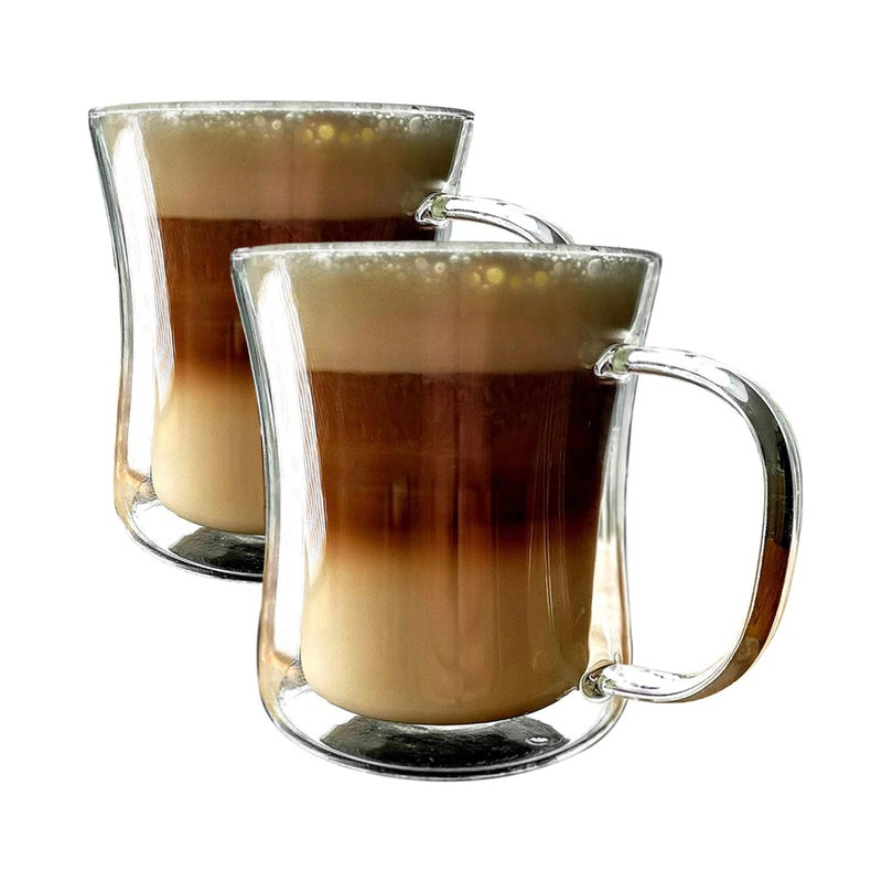 MAMMOTH Glass 2x350ml Double Walled Heat Resistant Borosilicate Glasses Mugs and Cups for Coffee Latte Cappuccino Macchiato Flat White Tea Hot Chocolate Beer Chilled Drinks  Icecream