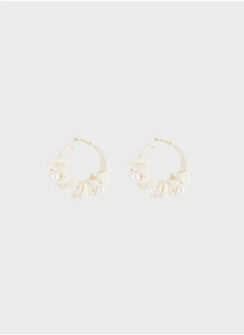 Ginger Ruched Pearl Detail Hoop Earrings