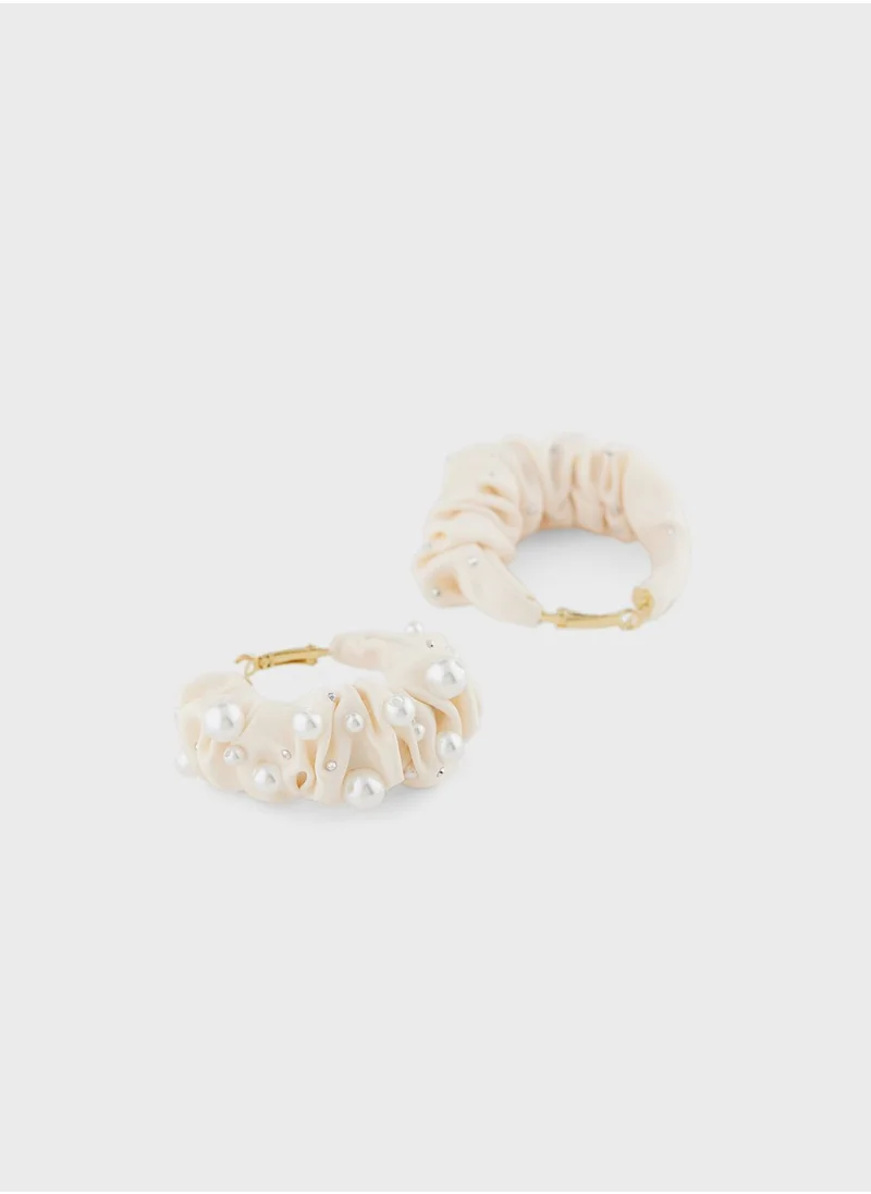 Ginger Ruched Pearl Detail Hoop Earrings