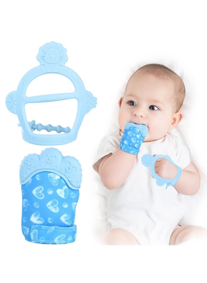 Gonice 2Pcs Silicone Teething Mitt, Baby Teething Mitten with Adjustable Strap, Crinkle Sound and Textured, Self Soothing Baby Chew Toys for 0-6 Month Infants - Image 1