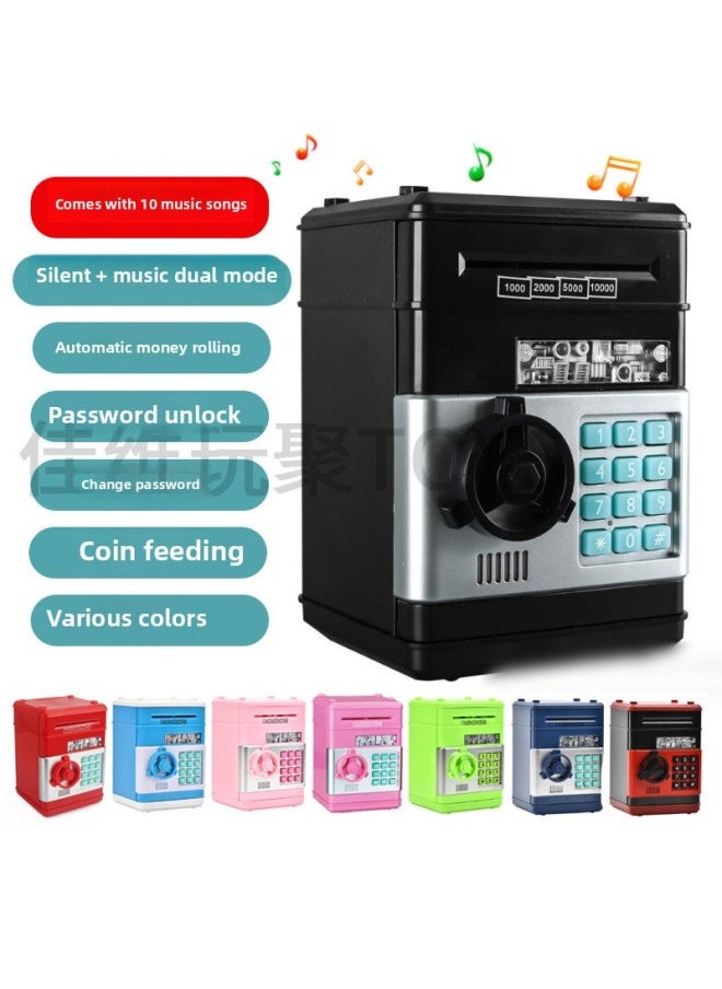 null - Cartoon Password Box Piggy Bank ATM Machine Safe With Music Automatic Roll Money Piggy Bank Deposit Machine-Color:Red Password Piggy Bank Music Button-Size:Small Door - Image 1