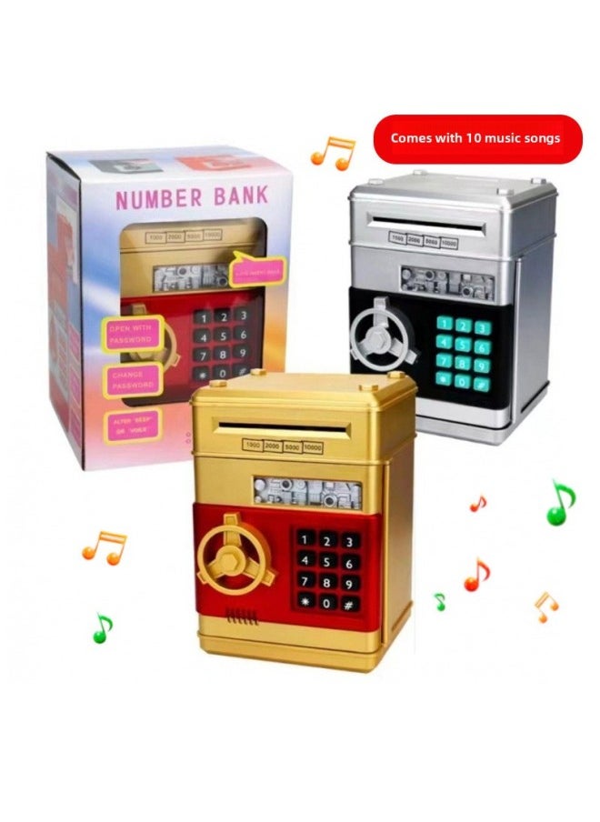 null - Cartoon Password Box Piggy Bank ATM Machine Safe With Music Automatic Roll Money Piggy Bank Deposit Machine-Color:Red Password Piggy Bank Music Button-Size:Small Door - Image 1
