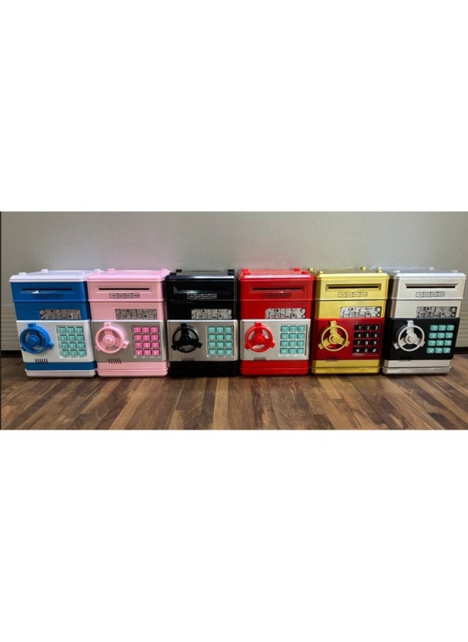 null - Cartoon Password Box Piggy Bank ATM Machine Safe With Music Automatic Roll Money Piggy Bank Deposit Machine-Color:Red Password Piggy Bank Music Button-Size:Small Door - Image 1