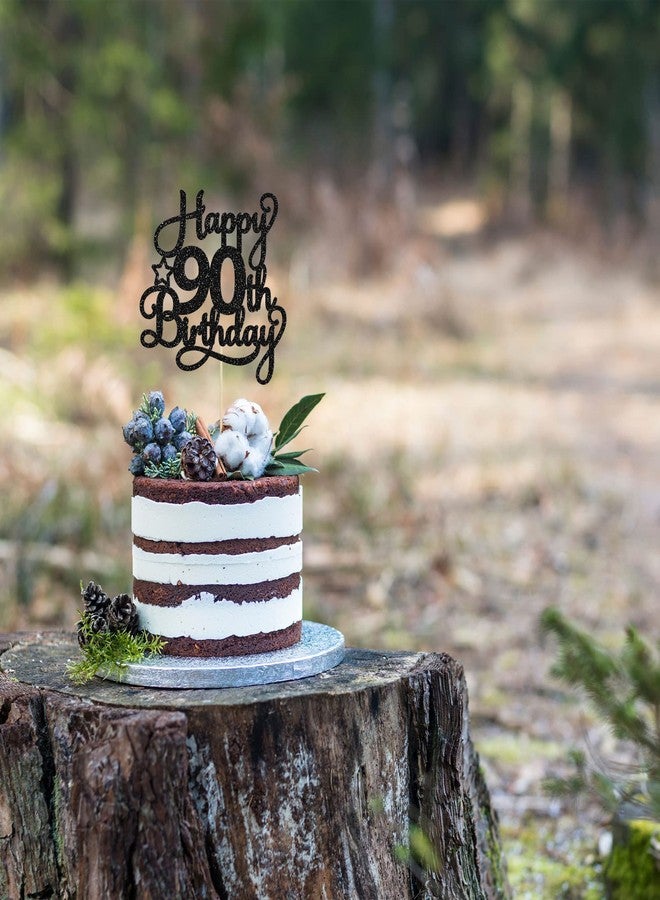 Ephlyn 1 Pack Happy 90th Birthday Cake Topper Black Glitter 90 & Fabulous Cheers to 90 Years Old Birthday Cake Pick for Celebrating 90th Birthday Anniversary Party Cake Decorations Supplies - Image 5