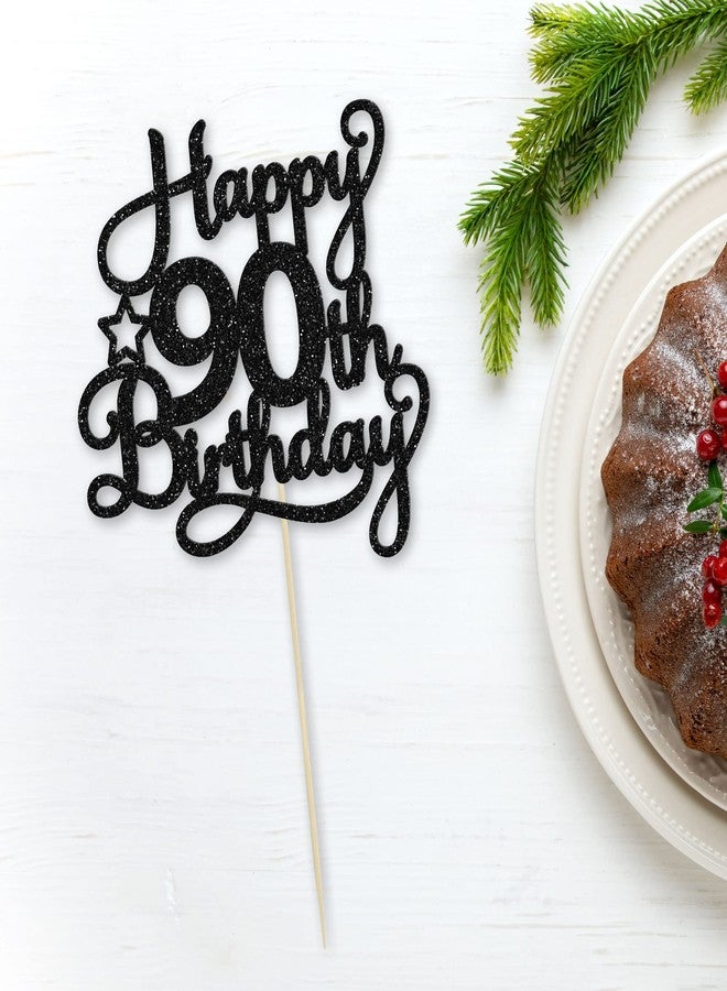 Ephlyn 1 Pack Happy 90th Birthday Cake Topper Black Glitter 90 & Fabulous Cheers to 90 Years Old Birthday Cake Pick for Celebrating 90th Birthday Anniversary Party Cake Decorations Supplies - Image 3