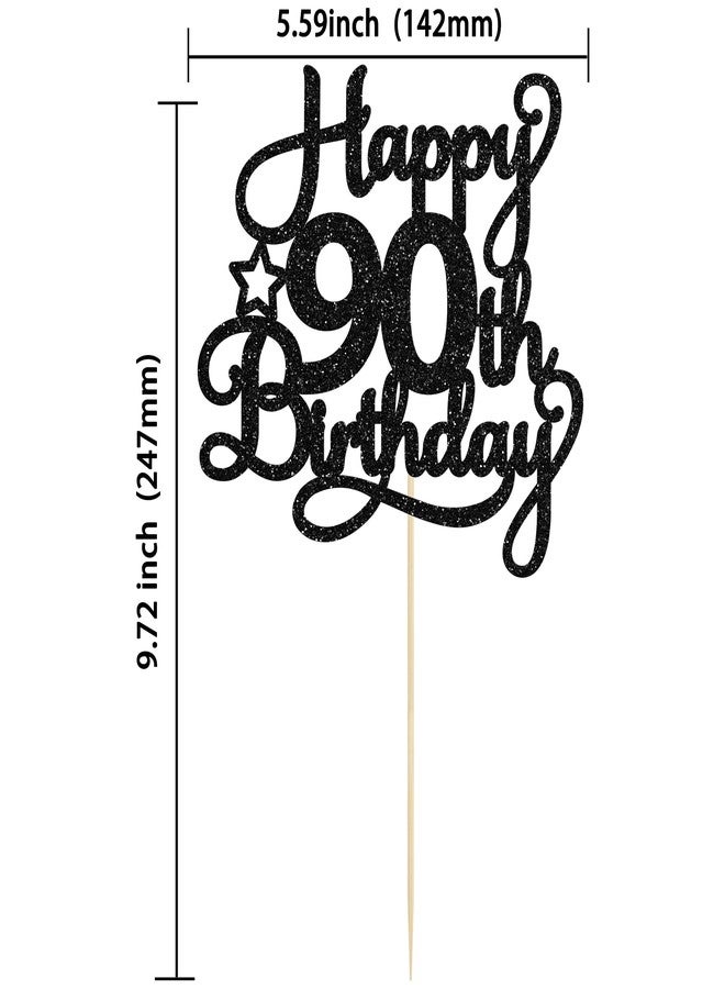 Ephlyn 1 Pack Happy 90th Birthday Cake Topper Black Glitter 90 & Fabulous Cheers to 90 Years Old Birthday Cake Pick for Celebrating 90th Birthday Anniversary Party Cake Decorations Supplies - Image 2