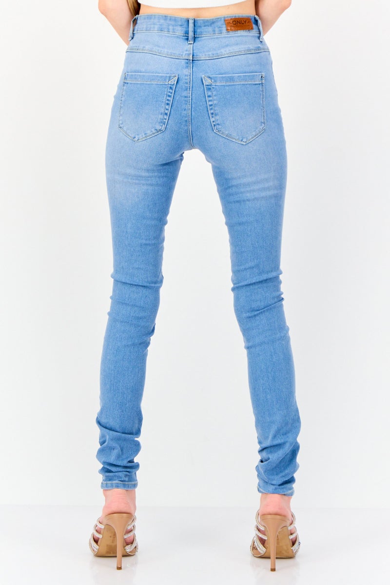 ONLY Women Skinny Fit Washed 32 Inseam Regular Waist Stretchable Denim, Light Blue - Image 4