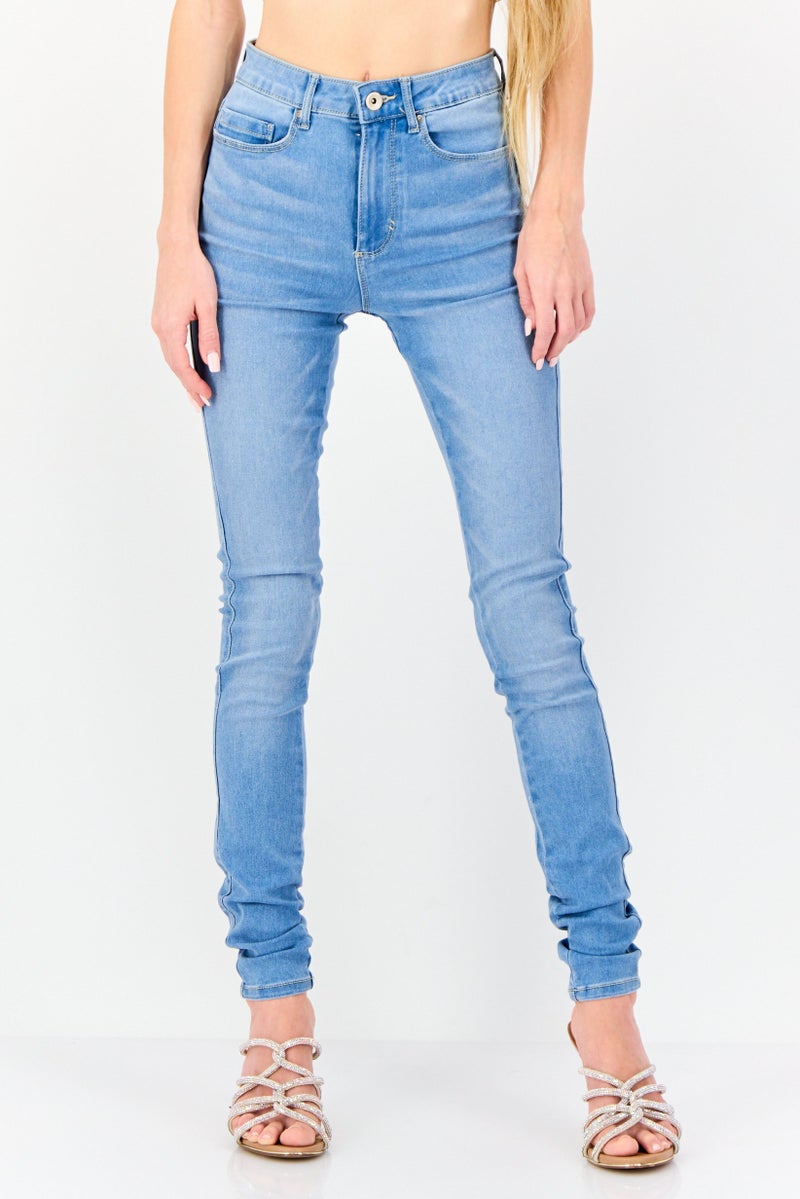 ONLY Women Skinny Fit Washed 32 Inseam Regular Waist Stretchable Denim, Light Blue - Image 1