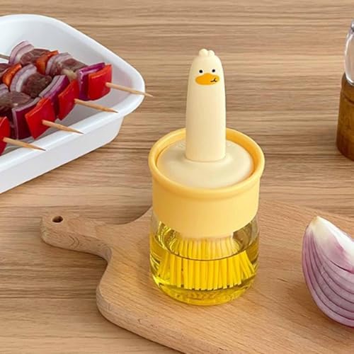 Mforall Oil Brush Bottle Glass | Silicone Brush Oil Dispenser | Duck Oil Spatula, Small Kitchen Tool for Cooking,Frying,Baking,BBQ Pancake,Air Fryer | 200 Ml - Image 1