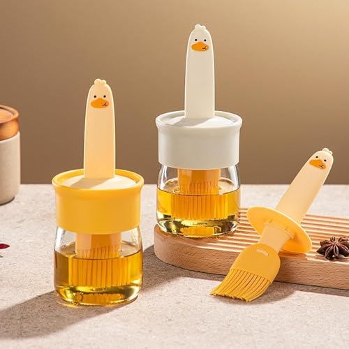 Mforall Oil Brush Bottle Glass | Silicone Brush Oil Dispenser | Duck Oil Spatula, Small Kitchen Tool for Cooking,Frying,Baking,BBQ Pancake,Air Fryer | 200 Ml - Image 3