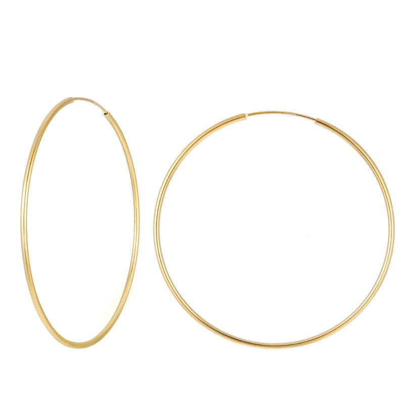 Lemon Grass Thin Large Gold Hoops 50mm | 1.2mm Sterling Silver Simple Bold Hoop Earrings | Minimalist Skinny Threader Gold Hoop Multiple Sizes - Image 1