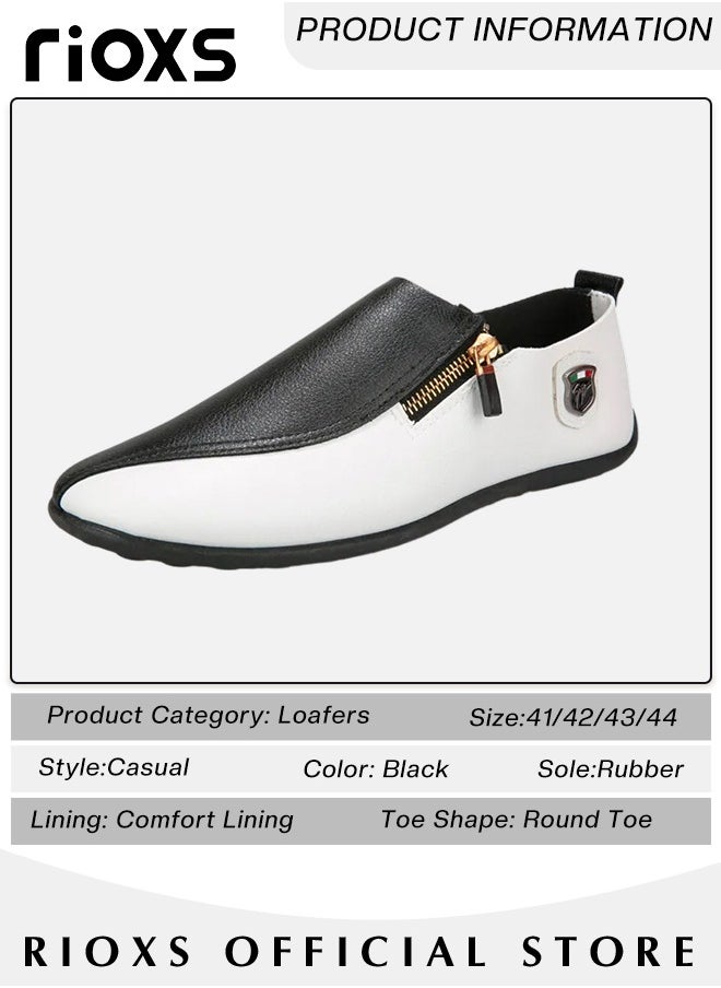 RIOXS - Men's Classic Loafers with Side Zipper, Slip On Casual Breathable Driving Shoes, Fashion Lightweight Outdoor Boat Shoes with Non-slip Sole, Comfortable Walking Shoes, Suitable for Various Occasions - Image 1