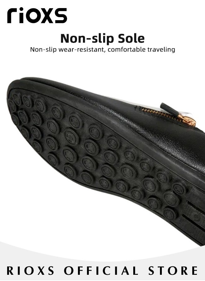 RIOXS - Men's Classic Loafers with Side Zipper, Slip On Casual Breathable Driving Shoes, Fashion Lightweight Outdoor Boat Shoes with Non-slip Sole, Comfortable Walking Shoes, Suitable for Various Occasions - Image 1