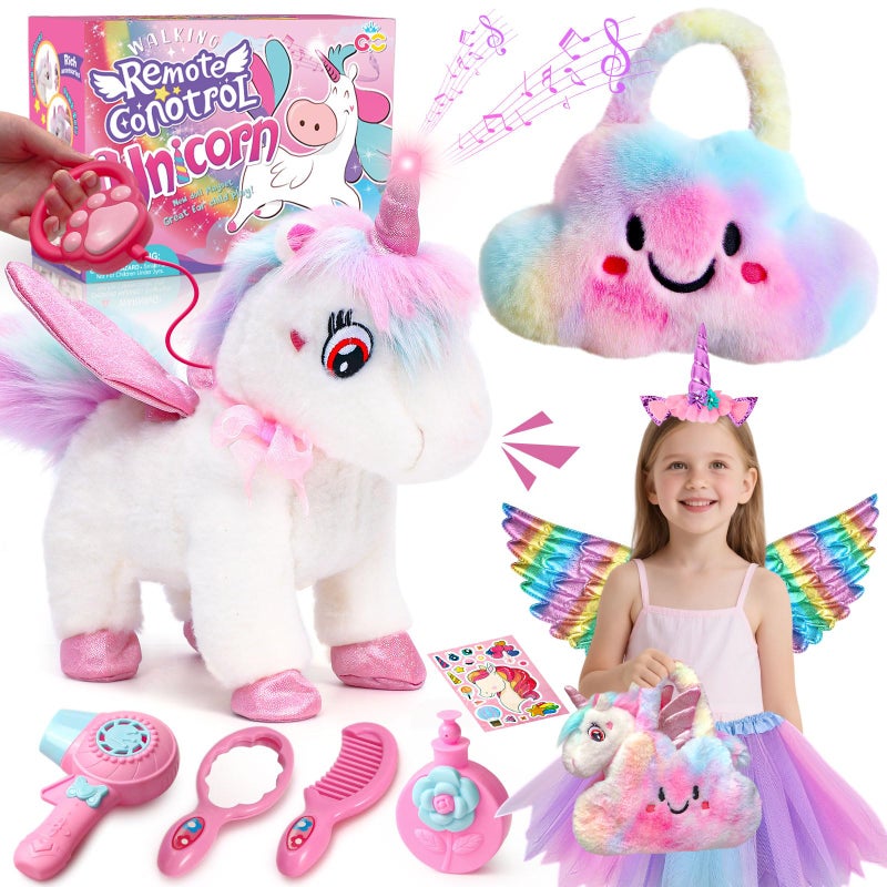 TUZT Walking Talking Remote Control Unicorn Toy for Girl Age 46 Electronic Interactive Plush Unicorn with Leash Costume Pretend Play Pet Care Toy Birthday Gift for Toddler Kid Girl Age 3 4 5 6 7 - Image 2