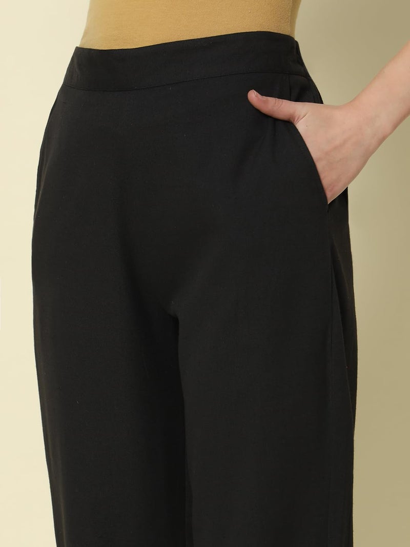 FIORRA Women's Black Cotton Solid Pant BTM004 - Image 5