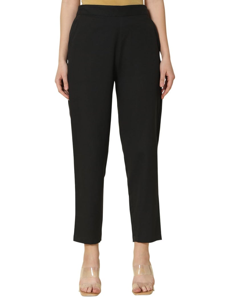 FIORRA Women's Black Cotton Solid Pant BTM004 - Image 1