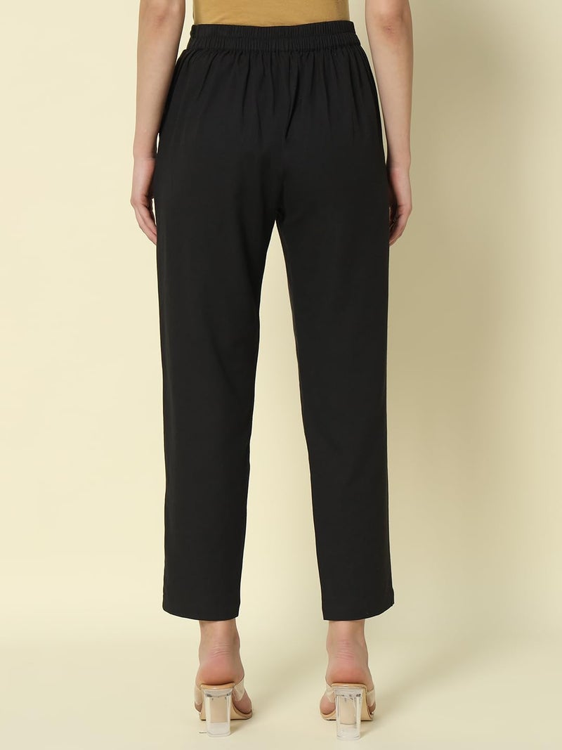 FIORRA Women's Black Cotton Solid Pant BTM004 - Image 2