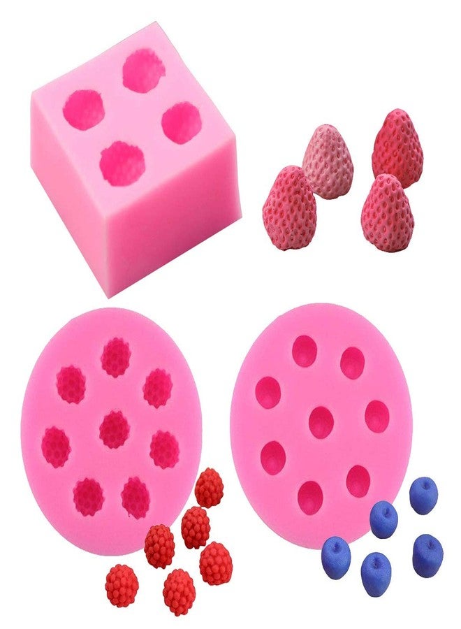 HiParty 3Pcs/Set 3D Mini Strawberry, Raspberry & Blueberry Silicone Fondant Molds Soap Candle Mulberry Wax Melts Molds Berries Chocolate Candy Mold for Cake Cupcake Topper Decoration - Image 1