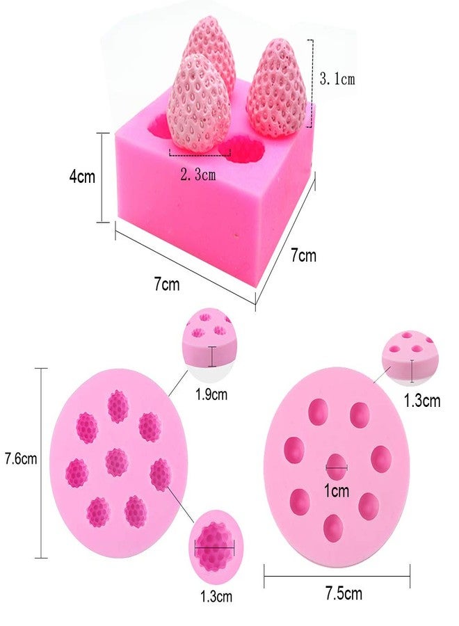 HiParty 3Pcs/Set 3D Mini Strawberry, Raspberry & Blueberry Silicone Fondant Molds Soap Candle Mulberry Wax Melts Molds Berries Chocolate Candy Mold for Cake Cupcake Topper Decoration - Image 2