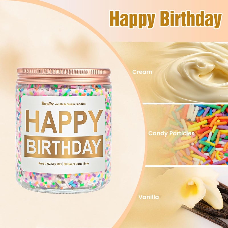 Bersiler Happy Birthday Candle Gifts for Women, Vanilla Cream Birthday Candle, Unique Birthday Gifts for Her Best Friend Women, 7oz Soy Wax Scented Candle - Image 2