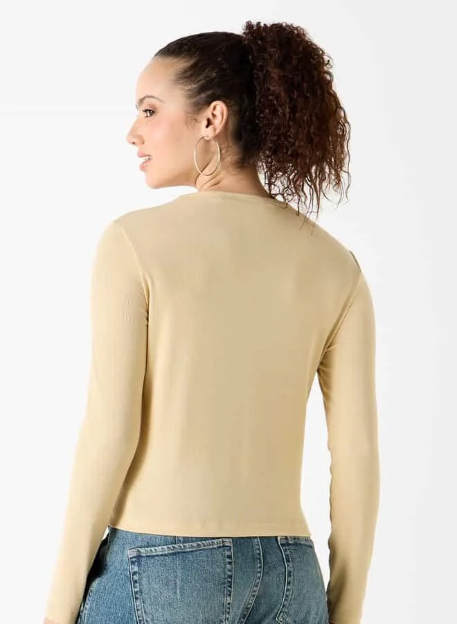 Lee Cooper Ribbed Long Sleeves T-shirt with Button Closure