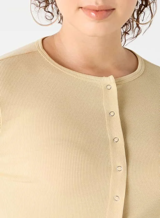 Lee Cooper Ribbed Long Sleeves T-shirt with Button Closure